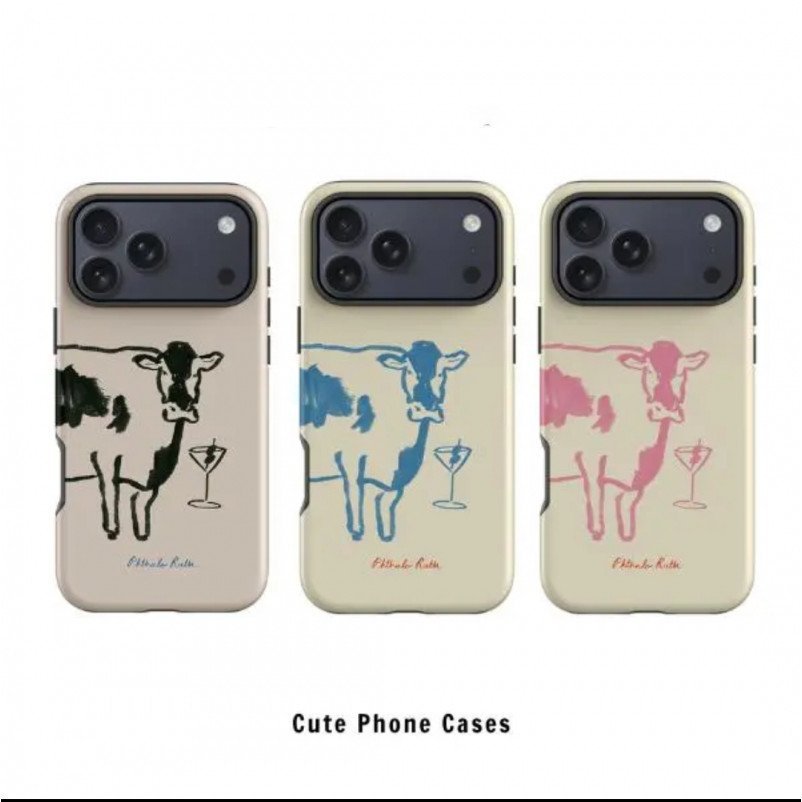 Ins Simple Cow เหมาะสําหรับ iPhone17ProMax/15/14pro/13/12/16plus/11/xs/xr ฟิล์มกันกระแทก 2-in-One เคสป้องกัน FE8I