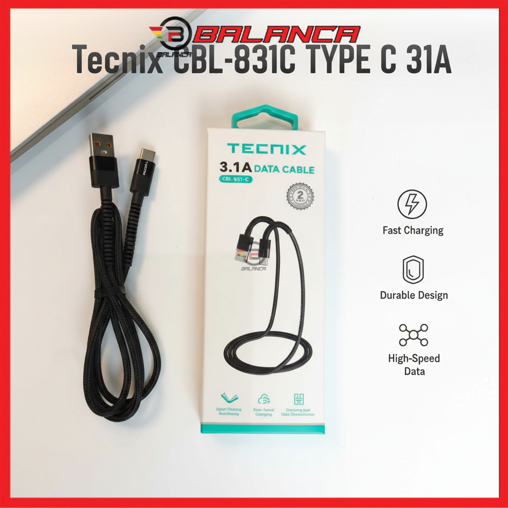 Tecnix CBL-831C Type C Charger Cable 3.1A Fast Charging Bendable Braided Data Cable