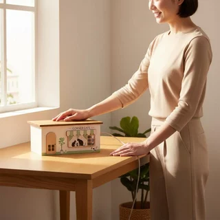 Tidy & Organizing กล่องการจัดการสายไฟไม้ ดีไซน์กลวงออก ที่จัดระเบียบสายไฟดีไซน์คาเฟ่สําหรับสํานักงาน ห้องนั่งเล่น