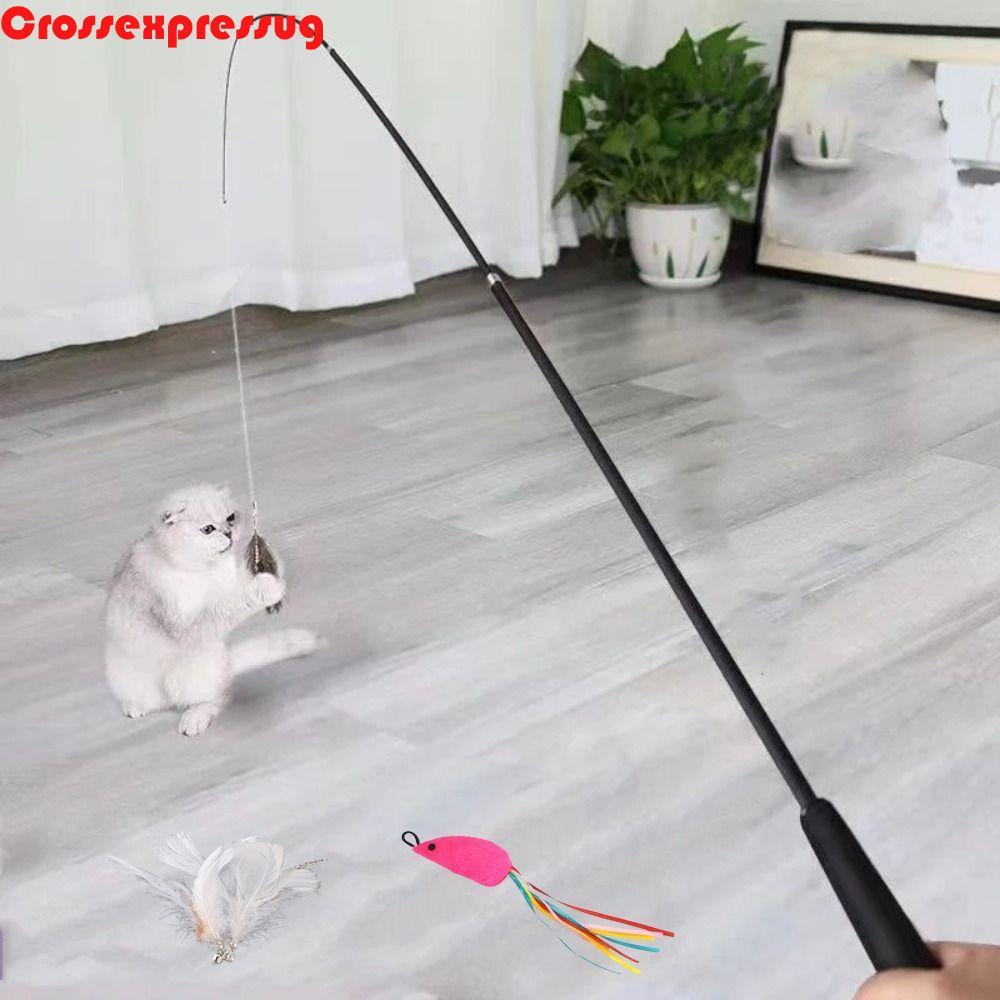 VORTEX Cat Teaser Stick,สี่ส่วนTelescopic Fishing Pole Wand,เปลี่ยนหัวSuper Long 1.8Mเบ็ดตกปลาCat Interactive Stick Teaseอุปกรณ์เสริม