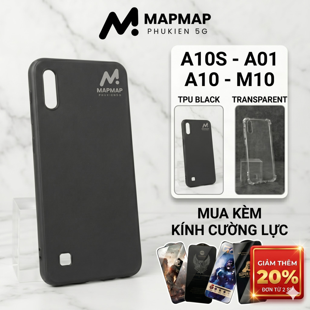 Samsung A10s, A10, A01 MAPMAP เคสสีดําล้วน | เคสโทรศัพท์แบบยืดหยุ่น SS galaxy ปกป้องกล้องโทรศัพท์ Sa