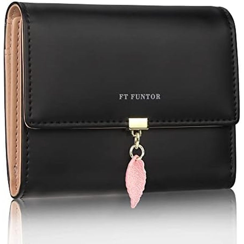 FT FUNTOR RFID Wallets for Women, Leaf Card Holder Trifold Ladies Wallets Coin Zipper Pocket with ID