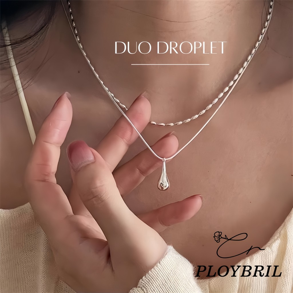 PLOYBRIL✨สร้อยคอเงิน Duo Droplet สร้อยคอเงินแท้925 สร้อยคอสองชั้น สไตล์เกาหลี สร้อยคอแฟชั่น X064
