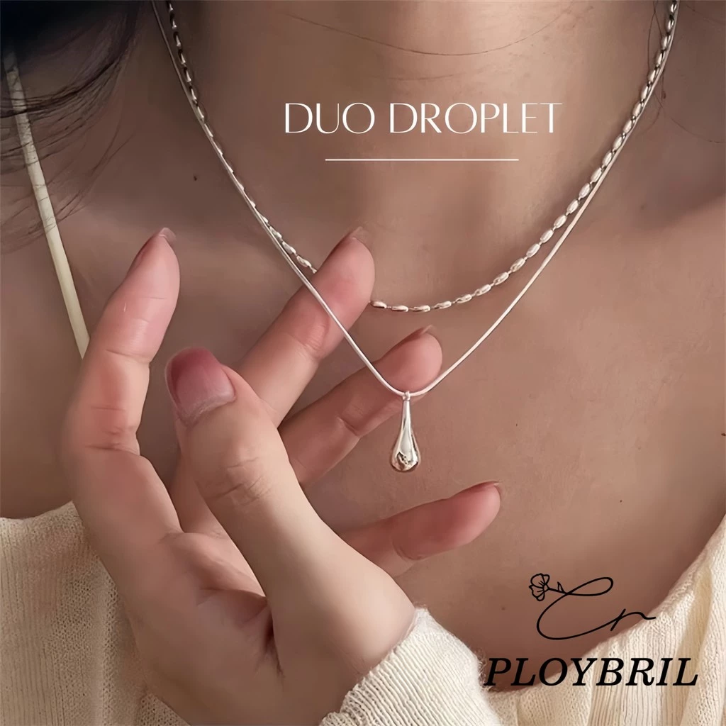 PLOYBRIL✨สร้อยคอเงิน Duo Droplet สร้อยคอเงินแท้925 สร้อยคอสองชั้น สไตล์เกาหลี สร้อยคอแฟชั่น X064