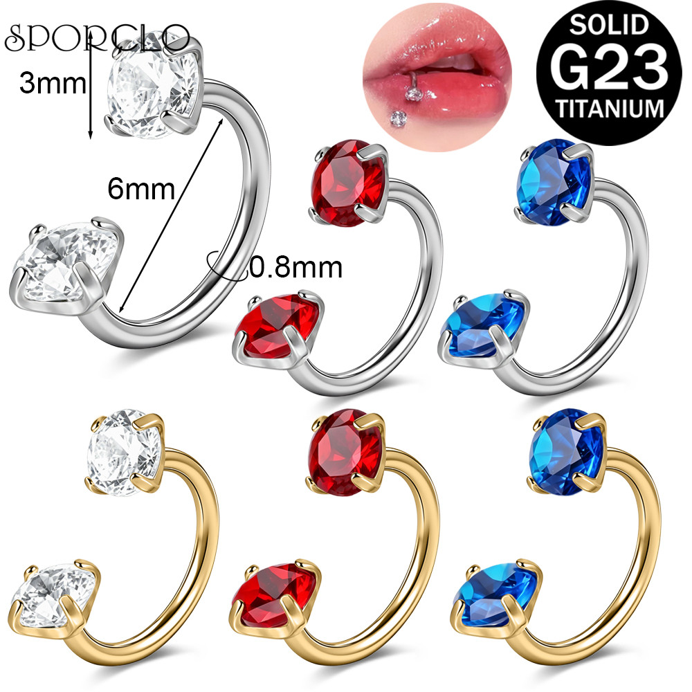 SPORCLO 1 ชิ้น 20 กรัม Septum เจาะต่างหูคริสตัล Rock G23 ไทเทเนียม Lip Piercing M0.6 ต่างหูด้ายภายใน