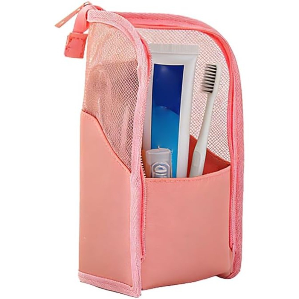 Standing Toiletry Bag ผ้า Oxford กันน้ํา Travel Cosmetic Organizer Stand Up Zipper กระเป๋าพกพาน้ําหนักเบา