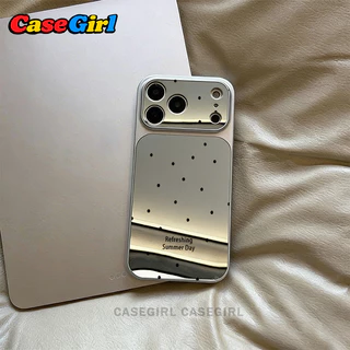 สำหรับ iPhone 15 11 13 14 16 12 17 Pro Max 16 15 Plus เคสกระจกเงินขอบเงิน ลายจุดดำโมเดิร์น บนพื้นผิวกระจกเงา