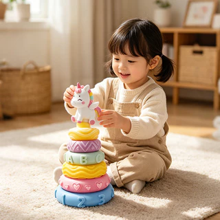 Berma Baby ของเล่นห่วงเรียงซ้อน ห่วงเจดีย์สวมหลัก ห่วงหลากสี ของเล่นเพื่อการศึกษา อายุ 1-3 ปี