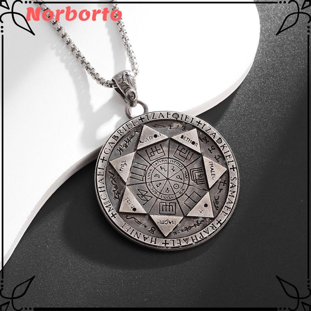 NORBORTO 7 Archangels จี้ซีล,สแตนเลสขัดเงา Solomon Amulet สร้อยคอ, Gothic Amulet เครื่องประดับ Hip H