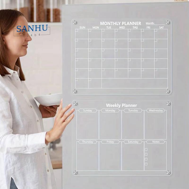 Magnetic Acrylic Calendar Board Markers & Magnetic Pen Holder สําหรับตู้เย็นตู้เย็นตู้เย็นรายเดือนแห