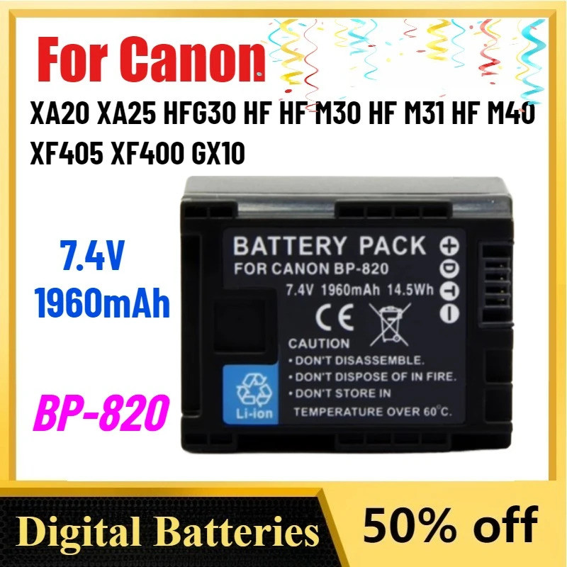 ใหม่ 7.4V 1960mAh BP-820 แบตเตอรี่ลิเธียมสําหรับกล้อง Canon XA20 XA25 HFG30 HF M30 M31 M40 XF405 XF4
