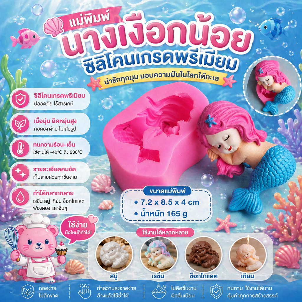 3D พิมพ์นางเงือกน้อย พิมพ์ซิลิโคน ทำวุ้น ทำขนม