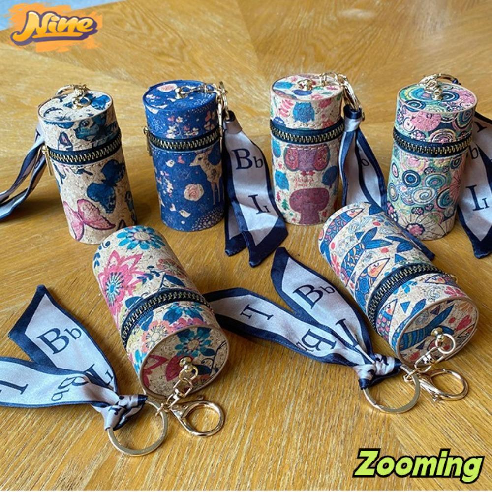 Zooming กระเป๋าลิปสติกขนาดเล็ก, กระเป๋าใส่เหรียญพิมพ์ลายสไตล์เงินเก่าวินเทจ, ประณีตหรูหรา PU กระเป๋าใส่กุญแจแบบพกพา Universal