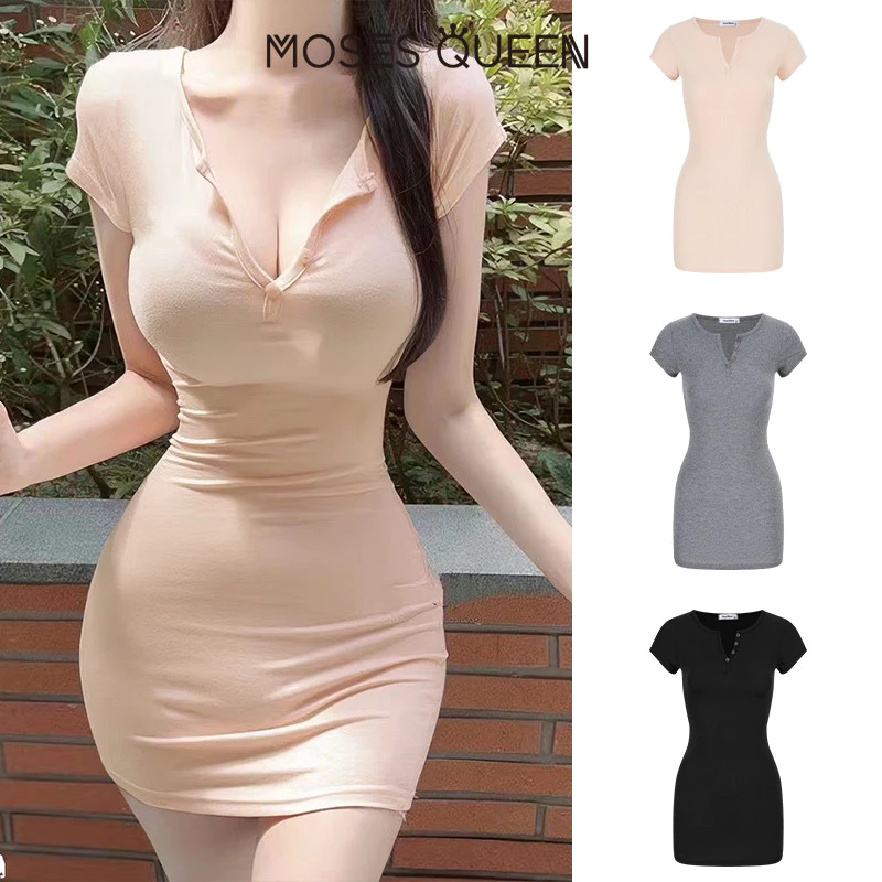 < MOSESQUEEN > โมเสส ราชินี ชุดเดรสสไตล์เร้าอารมณ์เซ็กซี่และบริสุทธิ์สําหรับผู้หญิงในฤดูร้อนทรงเข้ารูปเอวต่ําพร้อมสะโพกรวบรวมและความยาวสั #63623