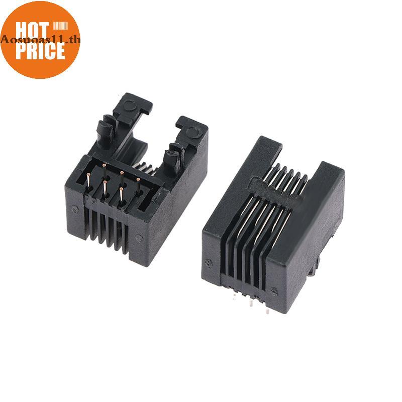 Aosuoas 10PCS RJ11 โทรศัพท์ Soet ขาโค้ง 95001 4P4C 6P6C 6P4C หญิง Ja Pcb Connector โทรศัพท์ Soet TH.