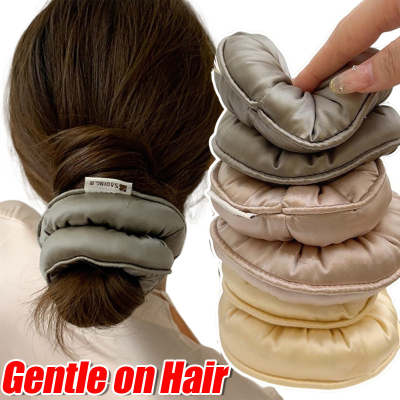 Soft Pillow-Filled Satin Hair Scrunchies - ขนาดใหญ่ No-Crease Sleep Hair Ties - อ่อนโยนต่อผมสําหรับสวมใส่ตลอดวัน