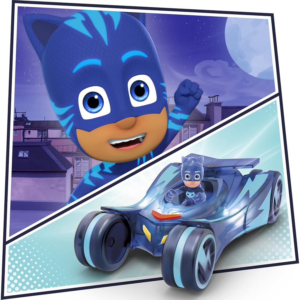 หน้ากาก PJ Glow Go Cat Car พร้อม Catboy Action Figure Light Up Race Car ยานพาหนะของเล่นสําหรับเด็กอน