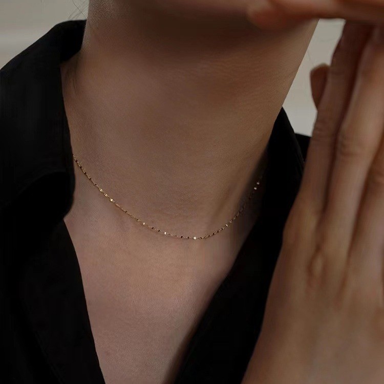 Sparkling S925 เงินสเตอร์ลิง 14k Gold สร้อยคอโซ่ธรรมดา Cool สไตล์ Niche Design สวมใส่ทุกวัน Clavicle