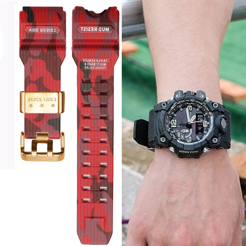 Resin Replacement Strap For Casio MUDMASTER GWG1000-1A3 Watch Wristband 3stars Stainless Steel Ring 