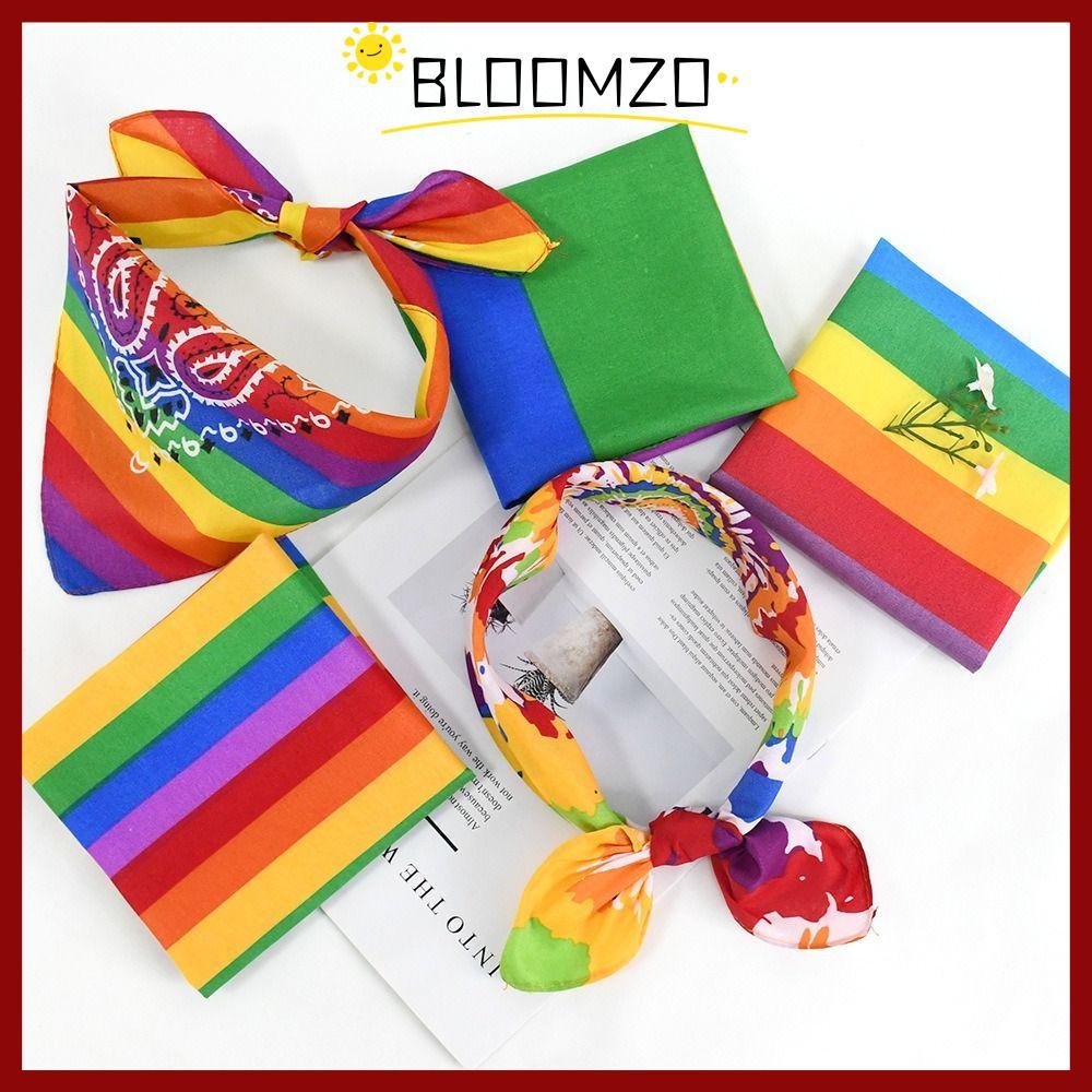 in stockBLOOMZO Pocket Square Scarf, Pride Festival Colourful Headband, อินเทรนด์ Rainbow Neck Tie เลสเบี้ยน