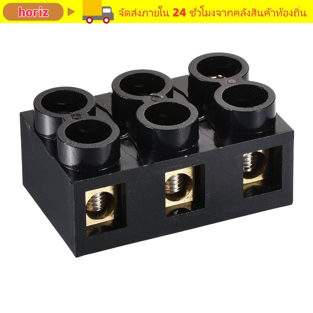 HORIZ Screw Electric Barrier Strip, 500V Dual Row Terminal Block, Terminal Post Black 60A 3 ตําแหน่ง