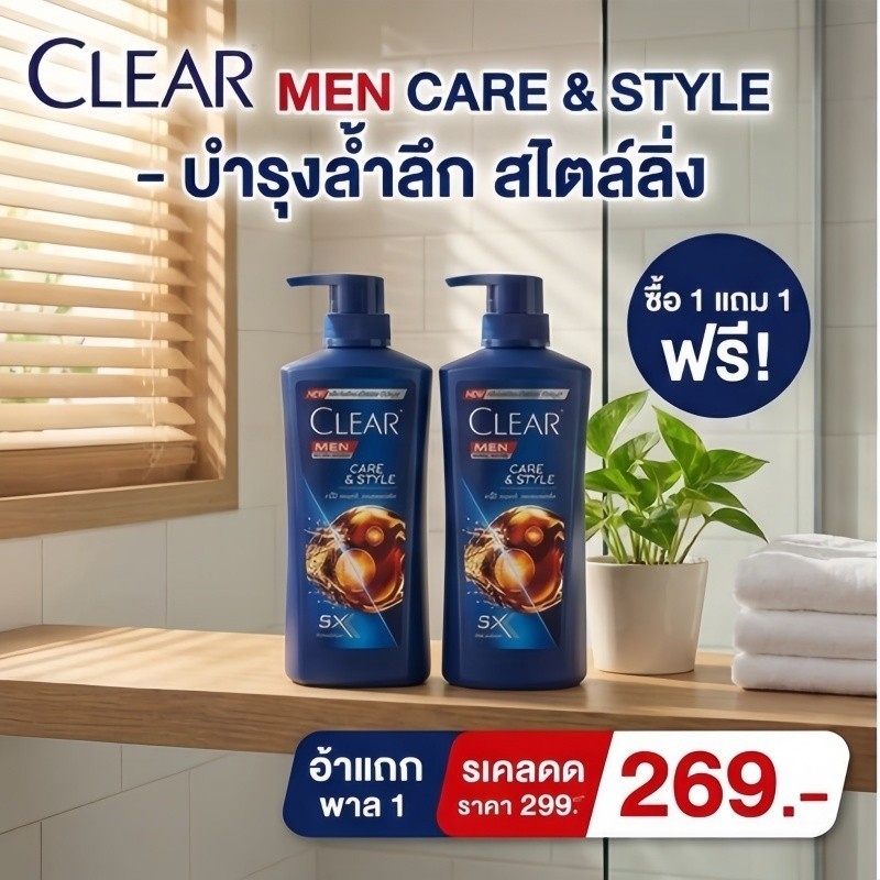 CLEAR Men แชมพูขจัดรังแคสำหรับผู้ชาย สูตร Care & Style ควบคุมความมัน ขนาดมล. ซื้อ 1 แถม 1 ของแท้ยอดนิยมในไทย翻译
