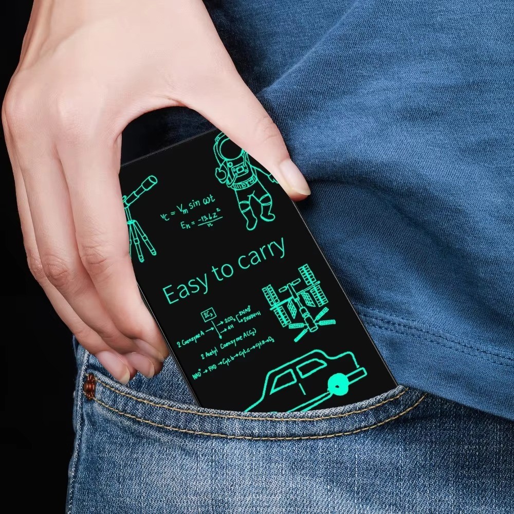 แผ่นจดบันทึกดิจิตอลแบบพกพา 6.5 "แท็บเล็ตเขียน LCD แบบเต็มหน้าจอน้ําหนักเบาออกแบบกระเป๋าเหมาะสําหรับการร่างสร้างสรรค์การร่าง
