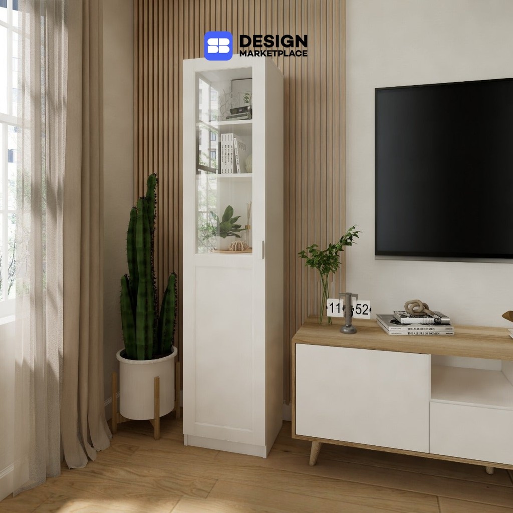 SB Design Square ตู้สูงบานเปิดซ้าย KC-PLAY รุ่น JOBIO ขนาด 40 cm. สีขาว (40x37x180 ซม.)  แบรนด์ KONCEPT FURNITURE