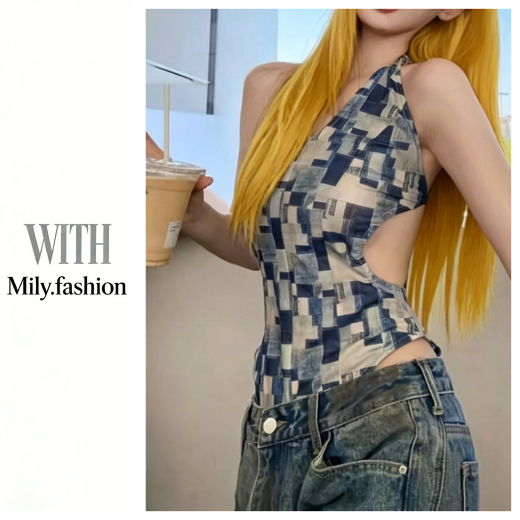 Milyfashion Y2K เซ็กซี่สลิง Jumpsuit ฤดูร้อนสไตล์ใหม่ Niche Design All-Match Slim-fit หวานเผ็ด Laced-up Halter Street เสื้อผ้าผู้หญิง
