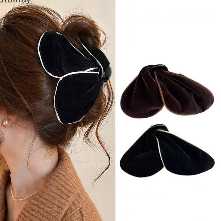 Autamay French Vintage กํามะหยี่สามเหลี่ยมคลิปผมผู้หญิงฤดูใบไม้ร่วงฤดูหนาว Updo Shark Clamp สไตล์เกาหลีเครื่องประดับผมใหม่