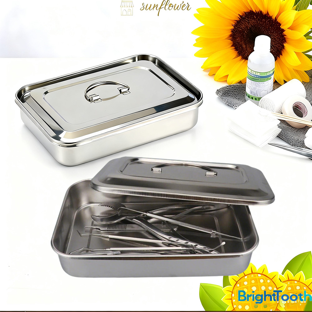 9 นิ้ว กล่องฆ่าเชื้อสแตนเลส ฝาแผ่นสี่เหลี่ยม ถาดฆ่าเชื้ออุปกรณ์ทันตกรรม Dental instrument disinfection tray