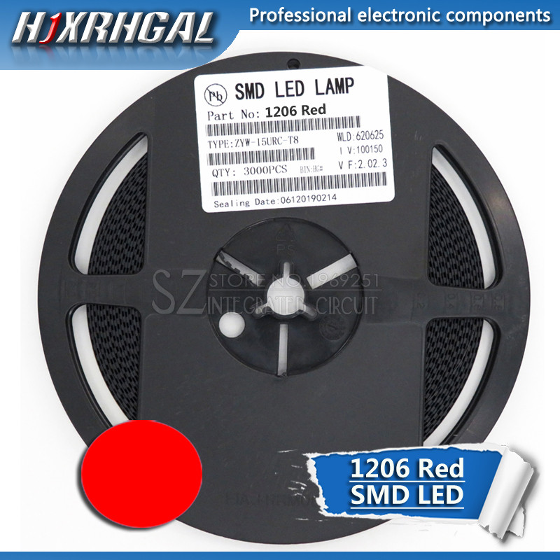 1Reel 3000pcs สีแดง 1206 SMD LED ไดโอดใหม่และต้นฉบับ hjxrhgal