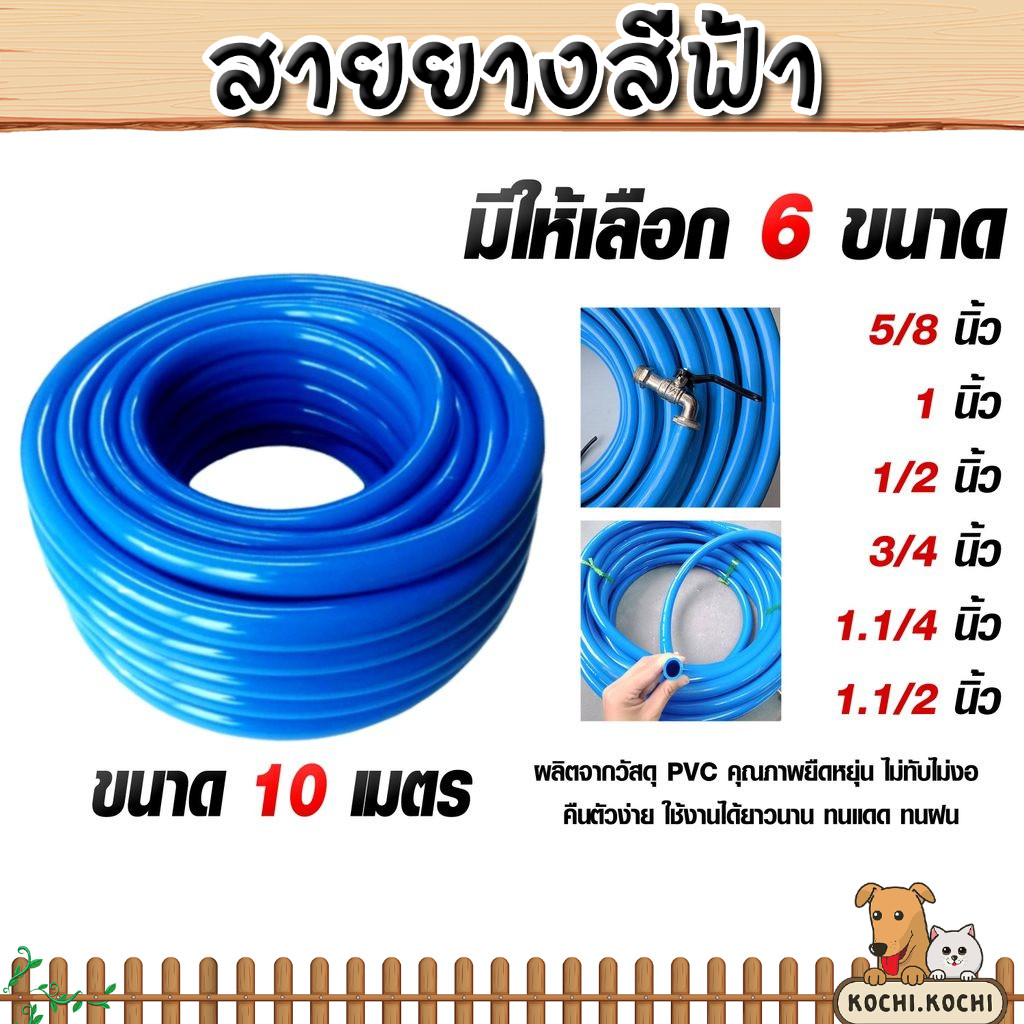 สายยางสีฟ้า 4หุน-1.5นิ้ว ยาว 10ม. เกรด A รุ่นฟ้าเด้ง ผิวมันหนาพิเศษ ยืดหยุ่นสูง ไม่พับง่าย สายยางรดน้ำต้นไม้