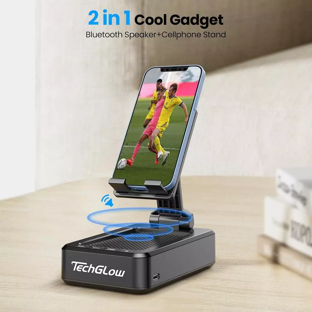 TechGlow ขาตั้งโทรศัพท์พับได้พร้อมลำโพงบลูทูธไร้สาย thumbnail 3