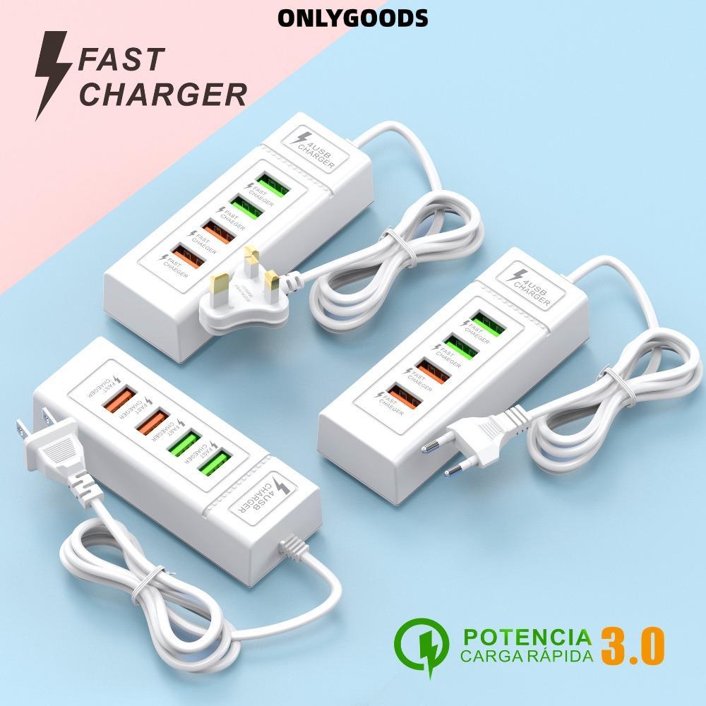 ONLYGOODS รางปลั๊กไฟ 4 พอร์ต, EU/US USB 3.0 ชาร์จปลั๊กไฟ, 4 USB Fast CHARGING Extension Cable ซ็อกเก็ต