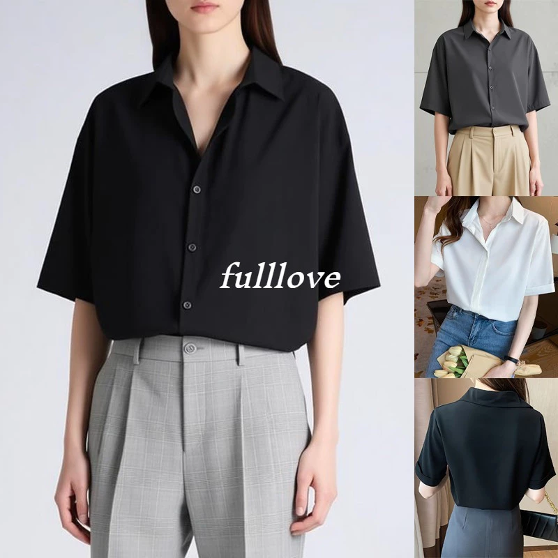 [ส่งไวจากไทย] Fulllove เสื้อเชิ้ตแขนสั้นสตรี การออกแบบคลาสสิก ปุ่มที่มองไม่เห็น ผ้าบางเบา สันทนาการ สวมใส่สบาย