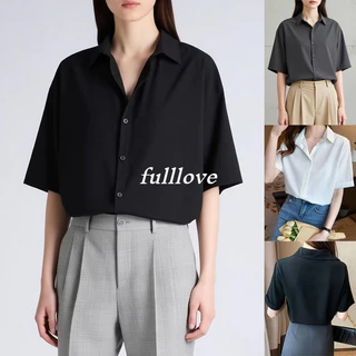 [ส่งไวจากไทย] Fulllove เสื้อเชิ้ตแขนสั้นสตรี การออกแบบคลาสสิก ปุ่มที่มองไม่เห็น ผ้าบางเบา สันทนาการ สวมใส่สบาย