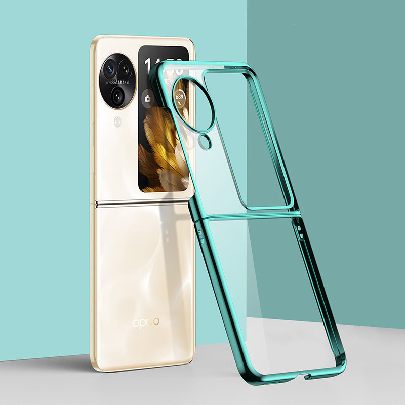 สําหรับ OPPO Find N3 Flip, เคสโทรศัพท์พับขอบด้วยไฟฟ้าขั้นสูง, ฝาครอบป้องกันป้องกันการตกพีซีโปร่งใส