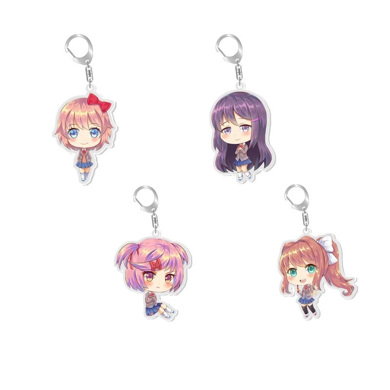 พวงกุญแจอนิเมะ Doki Doki Literature Club DDLC ไมก้าโปร่งใสพร้อมการพิมพ์ 2 ด้าน Monika Sayori Natsuki