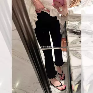 [ลดราคาจํากัดเวลา] สไตล์เฮปเบิร์นกางเกงสีดําเล็กขายดี~สวยและนางฟ้าสีดําน่าระทึกใจข้อเท้าใบเล็กน้อยกางเกงบานหวานบริสุทธิ์ปรารถนาเซ็กซี่สิ่งล่อใจรักแรกแสงจันทร์สีขาวอารมณ์อ่อนโยนสุภาพสตรีลูกสาวเจ้าห High-End Simple Tone Commuter All-Match Classic Slim-fit