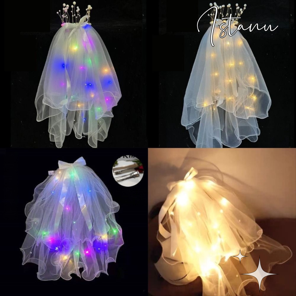 ISTANU LED Light Veil, เครื่องประดับผม Glow Wedding Veil, Sparkling Bowknot Bride Veil Kids Favors