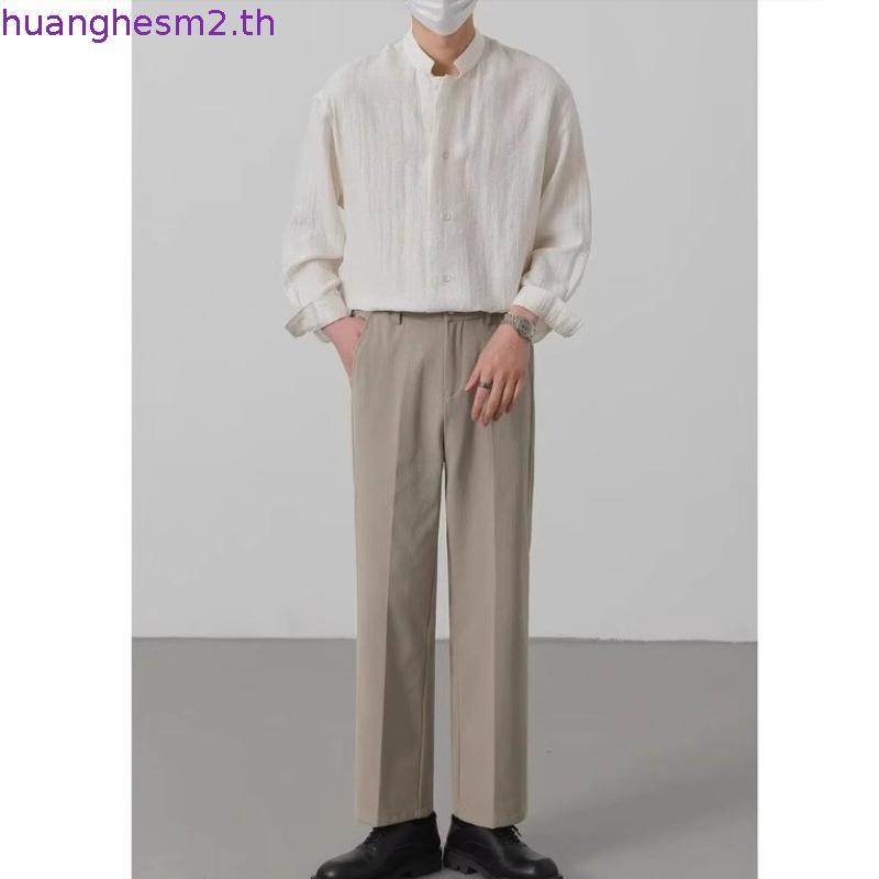 NHYGSV เสื้อเชิ้ตแขนยาวผู้ชาย ผ้าลินินระบายอากาศได้ดี มี 3 สี ทรงหลวม คอปกตั้ง [B436]