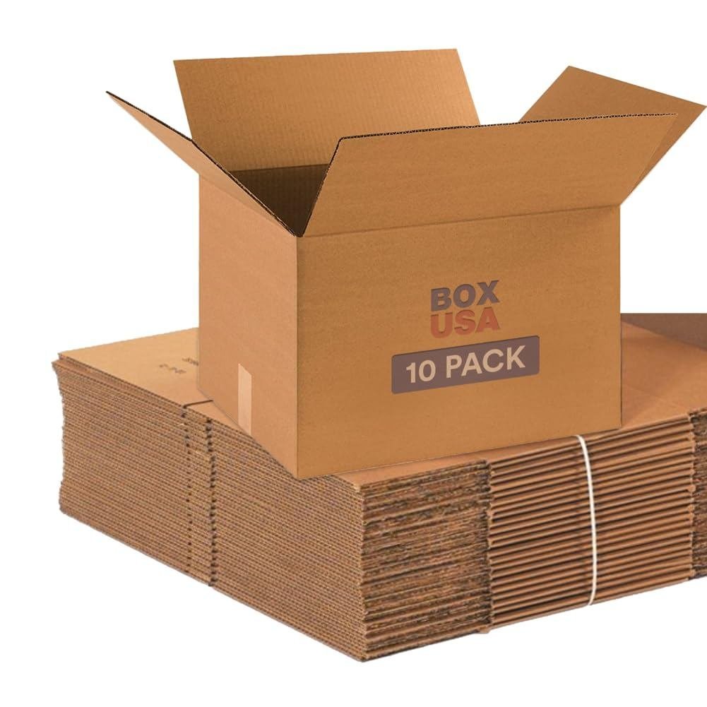 BOX USA Moving Boxes Medium 18"L x 14"W x 12"H 10-Pack | กล่องกระดาษลูกฟูกสําหรับจัดส่งเมลลิ่งบรรจุบ