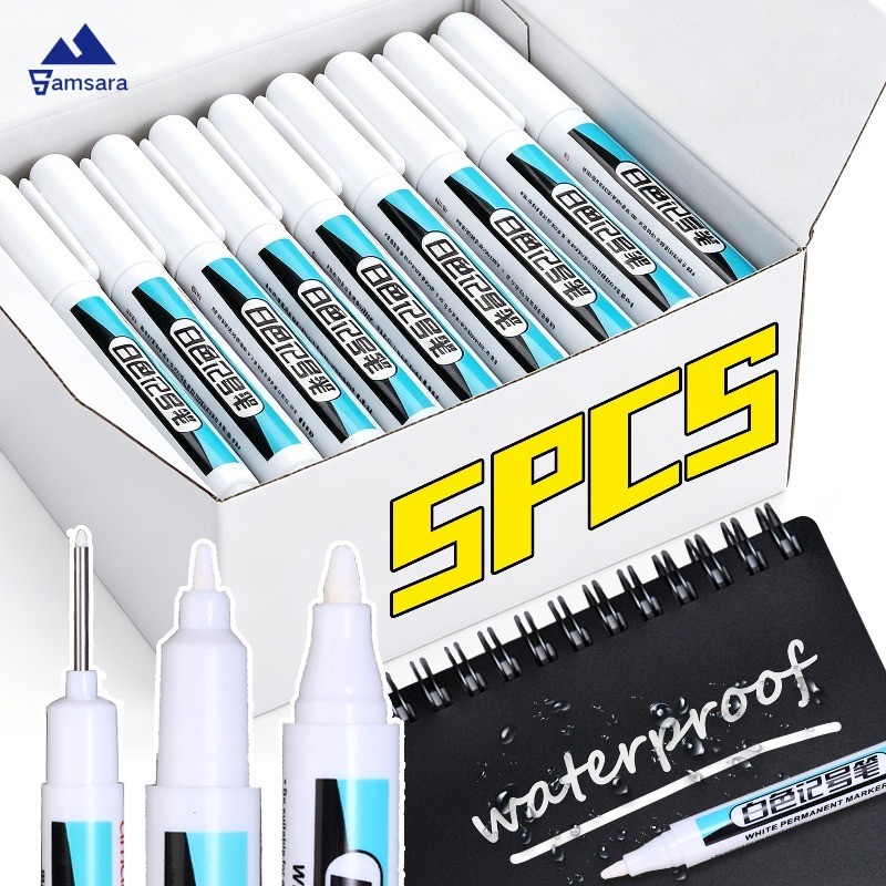 0.7 มม./1.0 มม./2.5 มม. ปากกามาร์กเกอร์สีขาวหมึกถาวรแห้งเร็วไม่มีรอยเปื้อนจางทนเขียนเรียบความจุสูงสําหรับกระดาษพลาสติกแก้ว