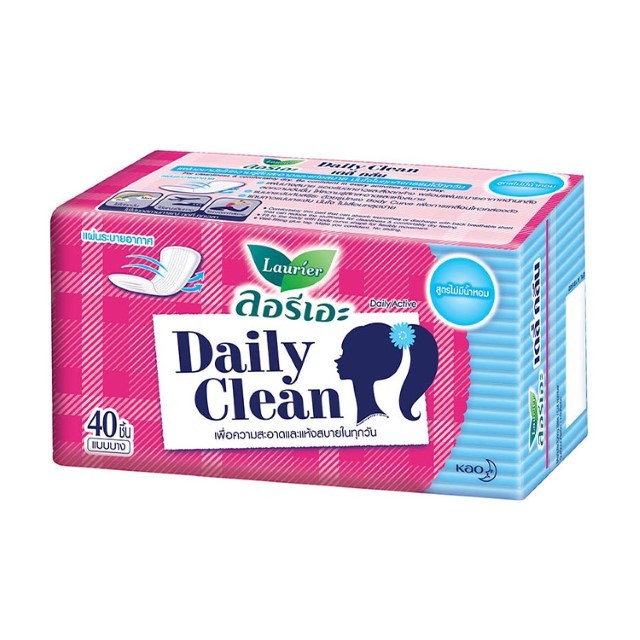 ลอรีเอะ แผ่นอนามัยเดลี่แอคทีฟเนเจอร์รัลคลีนไม่มีน้ำหอม (Laurier Daily Active Pantyliner Natural Clean Unscented 40Sheet)