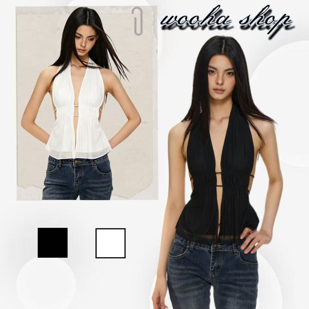 wooha shop เสื้อสายเดี่ยวสีดำแบบเปิดหลัง ดีไซน์เซ็กซี่และร้อนแรงแบบใหม่ ด้วยดีไซน์เว้าช่วงเอว
