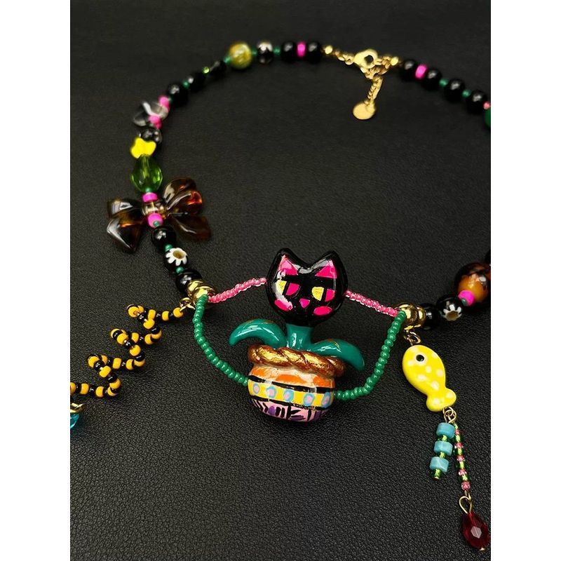 2025 Cat Series แฟนซีลูกปัดออกแบบ Niche สร้อยคอผู้หญิง 3D Clavicle CHAIN เสื้อกันหนาว 2ybl4.26