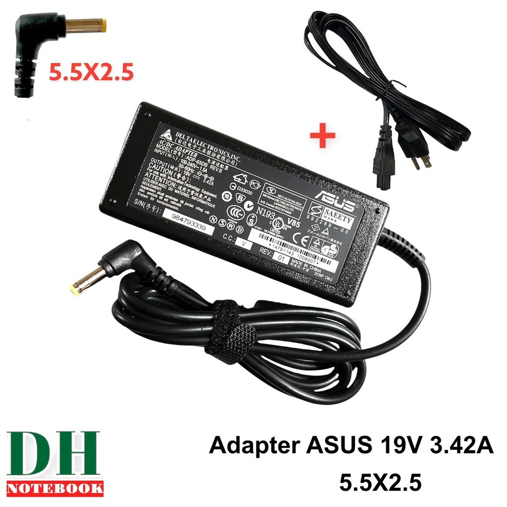 Adapter, charging cable ASUS 65W 19V 3.42A, head 5.5*2.5mm Power Adapter for laptop computers.