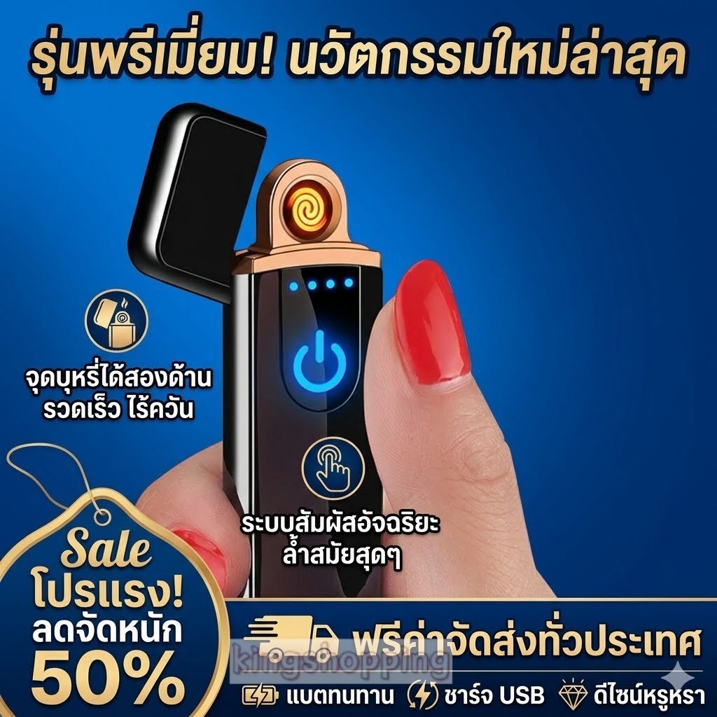 kingshopping（D181）ไฟแช็คไฟฟ้าUSB ชาร์จแบตได้  ตรวจจับการสัมผัส สะดวกในการพกพา การใช้งานทนทาน