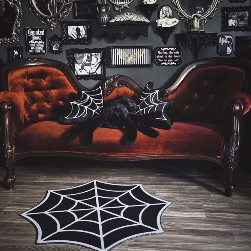 Gothic Dark ฮาโลวีนพรมปูพื้นสยองขวัญ Black Spider Web เสื่อประตูทางเข้าทางเข้าตกแต่งเสื่อเท้า